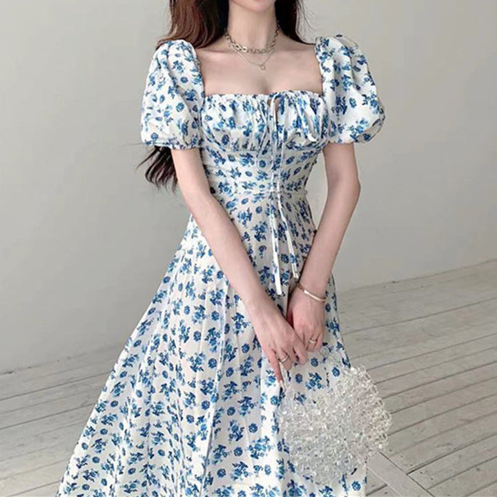 Damen Blütenmuster Mini-Kleid mit Puffärmeln W&W Mode