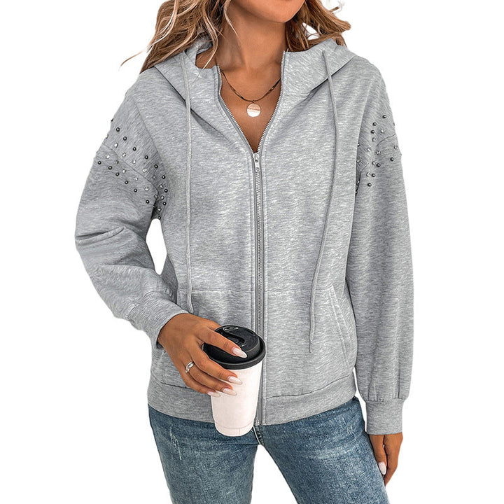 Damen Hoodie mit dekorativen Nieten und lässigem Schnitt W&W Mode