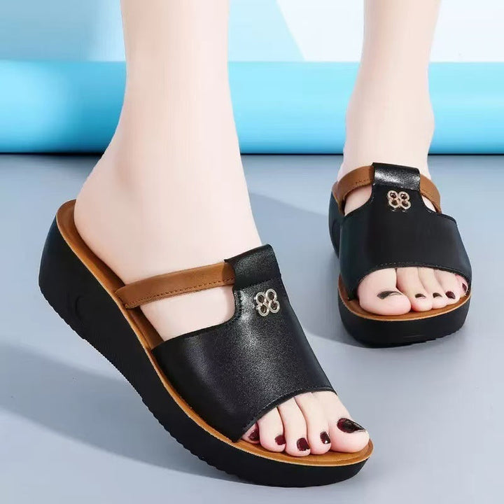 W&W Mode - Sandalen zum Hineinschlüpfen mit offener Spitze | Stilvolle Keilsandalen bequeme Damen