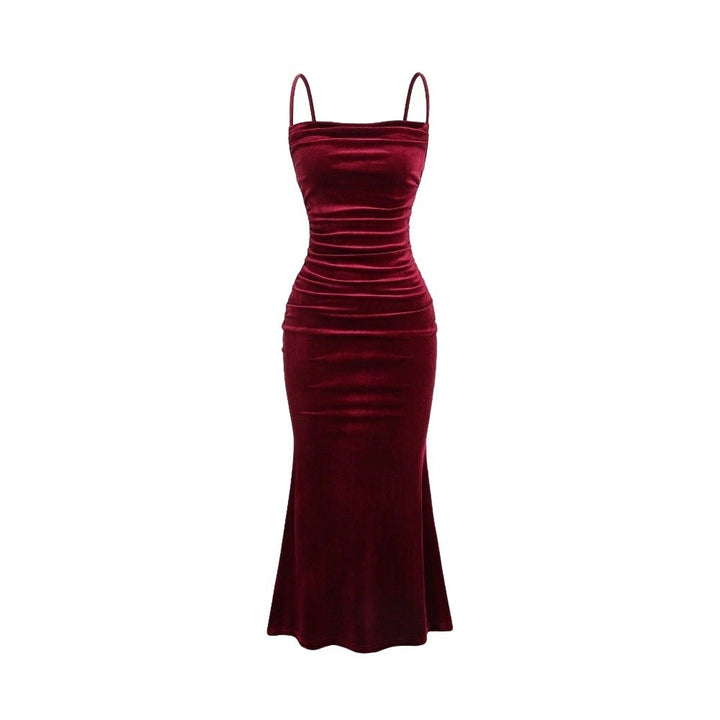 Damen Elegantes Samt-Maxi-Kleid mit figurbetontem Schnitt und raffinierten Raffungseffekten W&W Mode