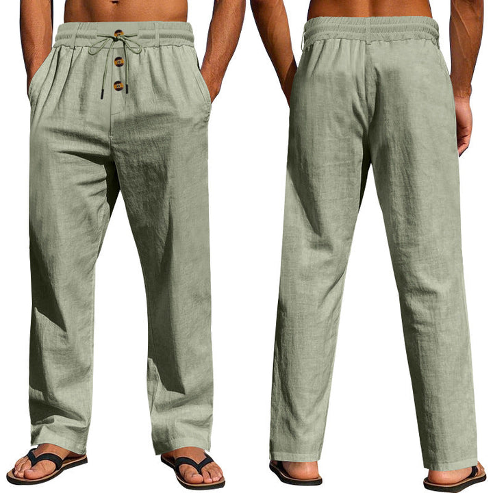 Herren Bequeme Leinenhose mit elastischem Bund und Knopfdetails W&W Mode