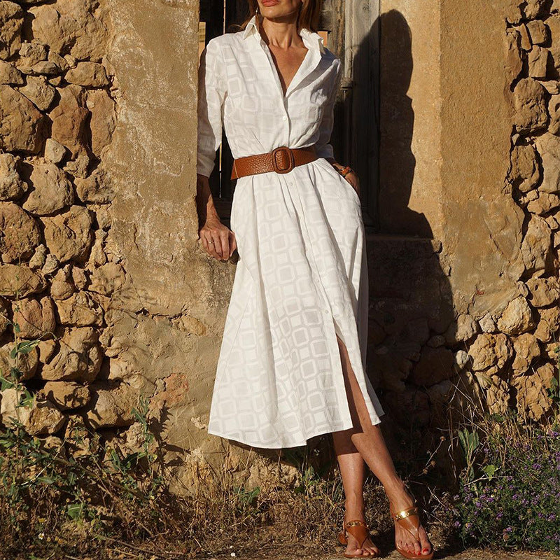 Damen Hemdkleid aus atmungsaktiver Baumwolle mit langen Ärmeln