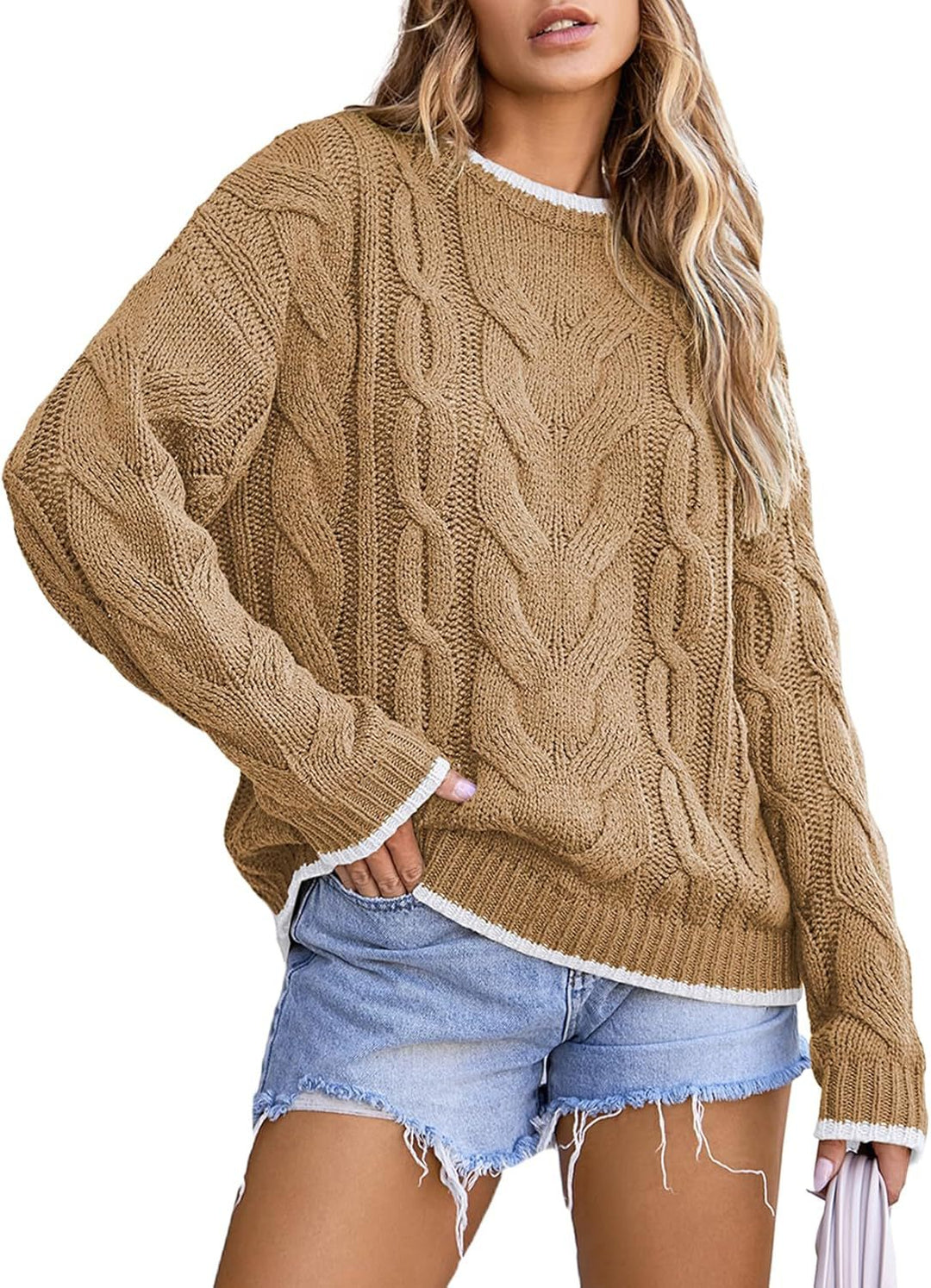 Damen Strickpullover mit grobem Zopfmuster W&W Mode