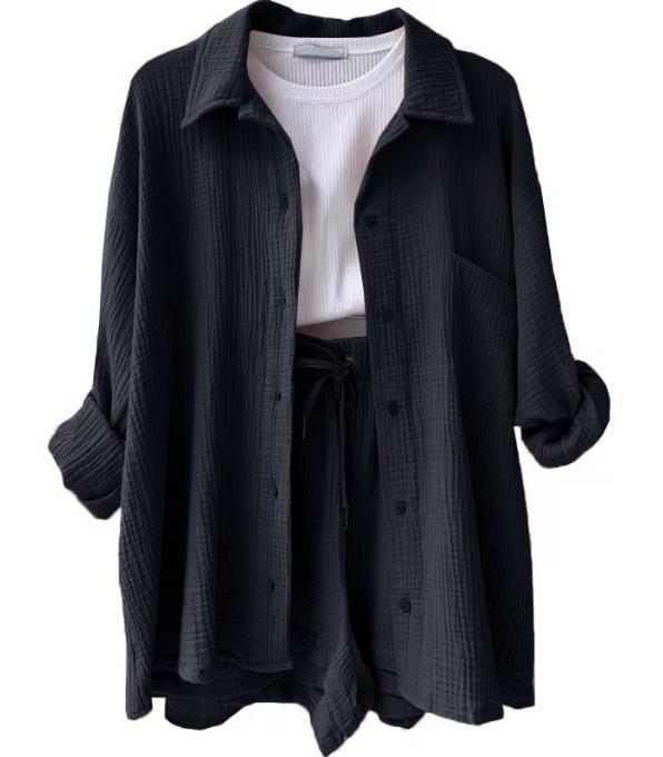 Damen lässiges Sommer-Outfit mit moderner Knopfleiste und elastischem Bund W&W Mode