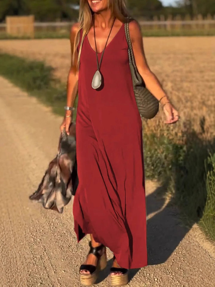 Damen Maxikleid mit eleganter V-Form und qualitativ hochwertigem Obermaterial W&W Mode