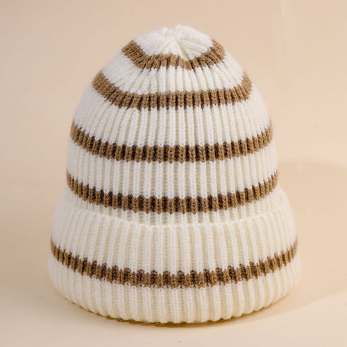 Damen Beanie-Mütze mit gestreiftem Design und weichem Innenfutter W&W Mode