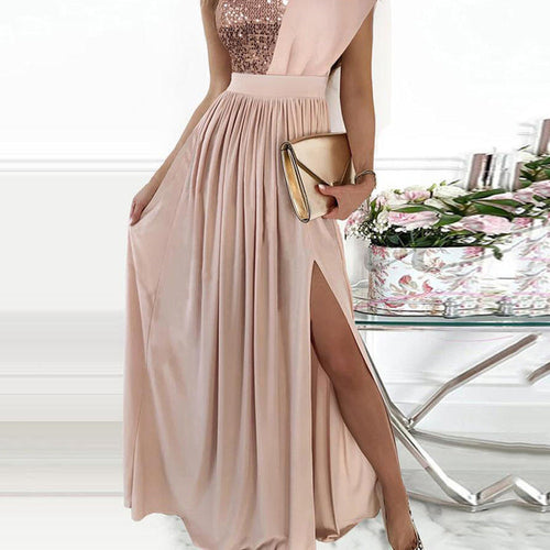 Damen Elegantes Abendkleid mit asymmetrischem Oberteil und schimmerndem Rock W&W Mode