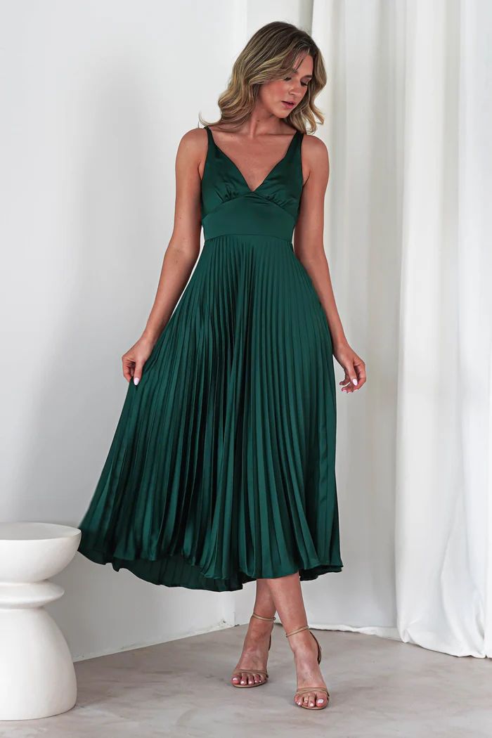 Damen Plissiertes Maxikleid mit V-Ausschnitt und schwingendem Rock W&W Mode