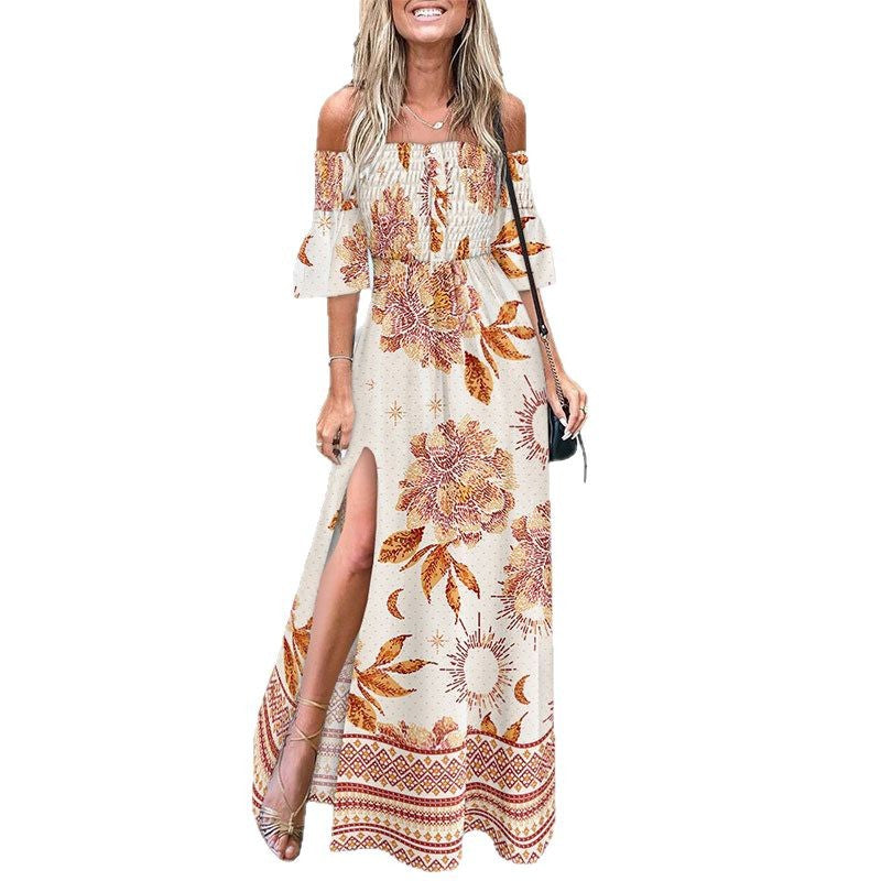 Damen Maxikleid mit schulterfreiem Design und seitlichem Schlitz W&W Mode