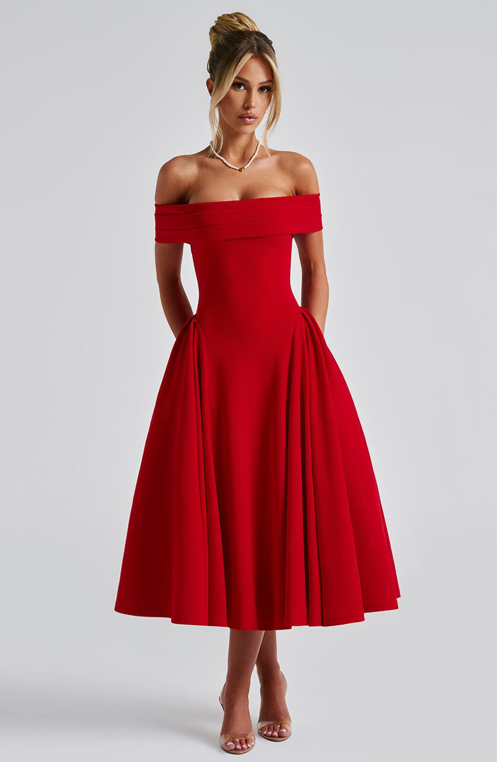 Damen elegantes Abendkleid mit schulterfreiem Design und voluminösem Rock W&W Mode
