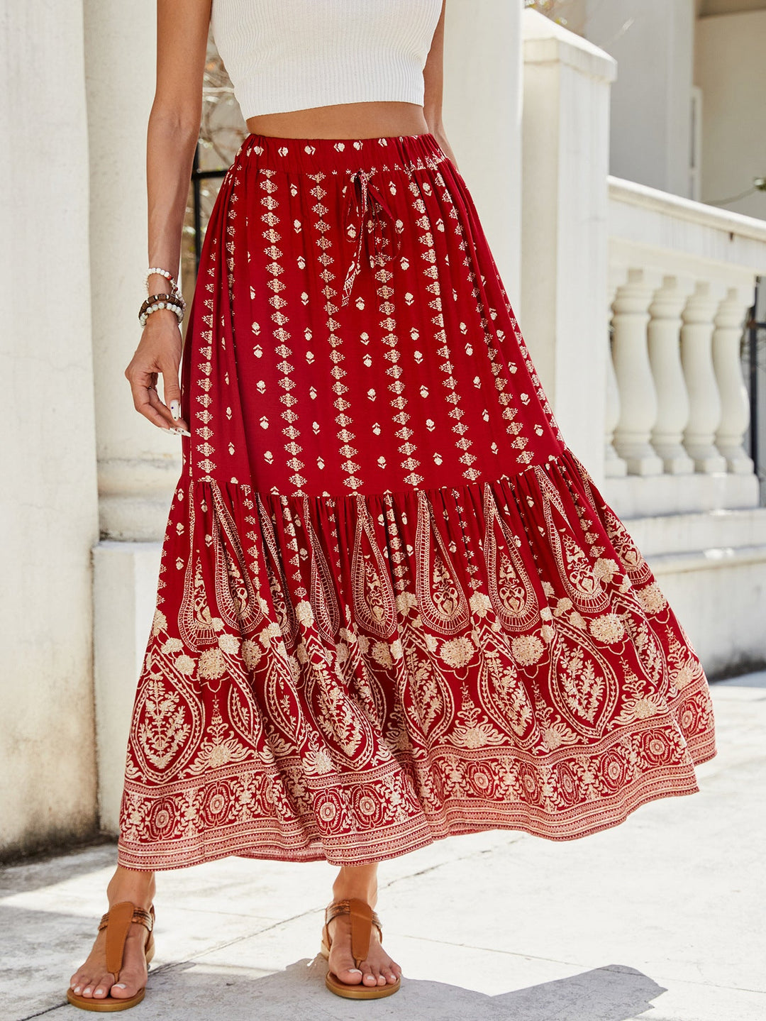 Damen weite Boho-Rock mit verzierten Volants W&W Mode
