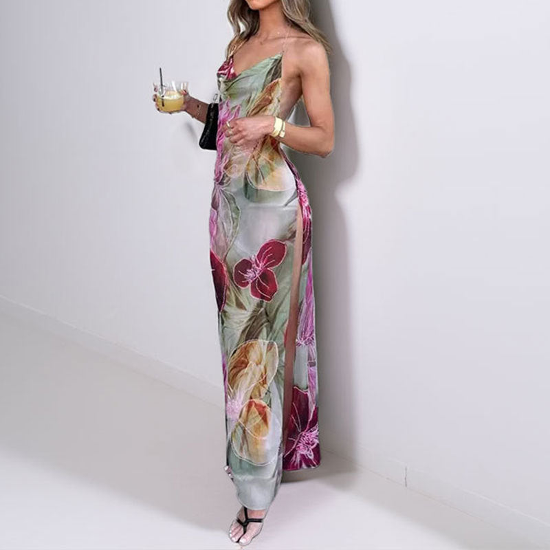 Damen Maxikleid mit transparentem Blumenmuster und schlanker Silhouette W&W Mode