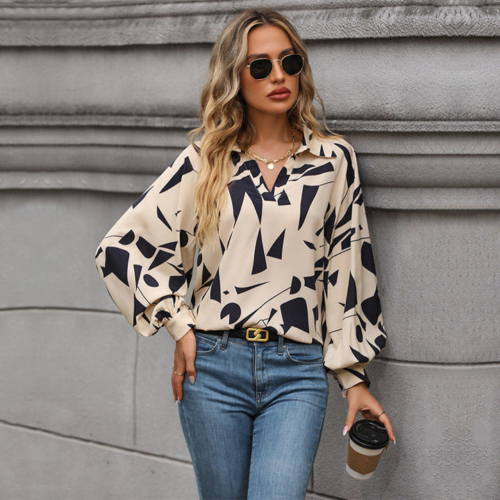Damen lässige Bluse mit modernem grafischem Druck und voluminösen Ärmeln W&W Mode
