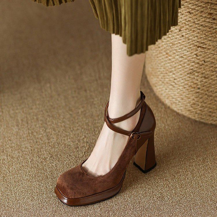 Damen elegante Mary Jane Pumps mit luxuriösem Blockabsatz W&W Mode