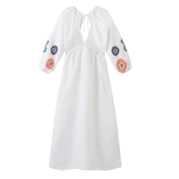 Damen lässiges Maxikleid mit floralen Puffärmeln W&W Mode