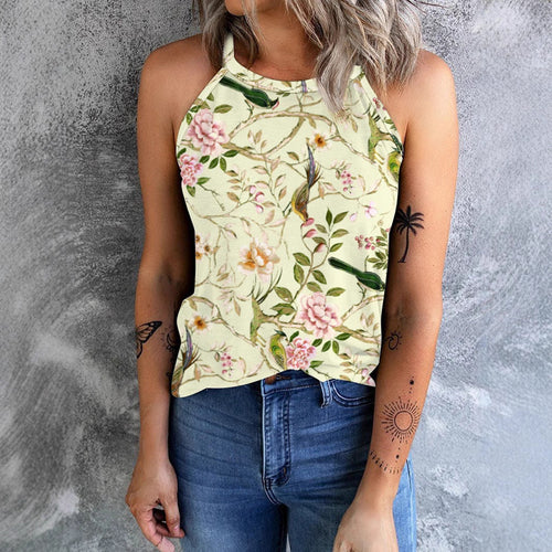 Damen ärmelloses Blumenshirt mit hohem Kragen W&W Mode