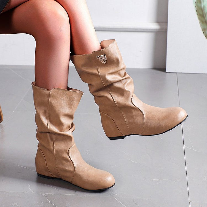 Damen modische Stiefel mit lässigem Falten-Design und elegantem Absatz W&W Mode