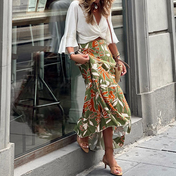 Damen Fließender Maxi-Rock mit floralem Design und asymmetrischem Saum W&W Mode