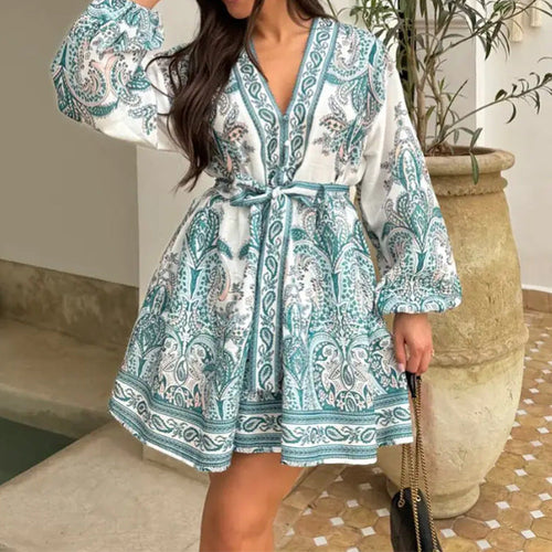 Damen Wickelkleid mit verspieltem Paisleymuster und elastischem Taillengürtel W&W Mode