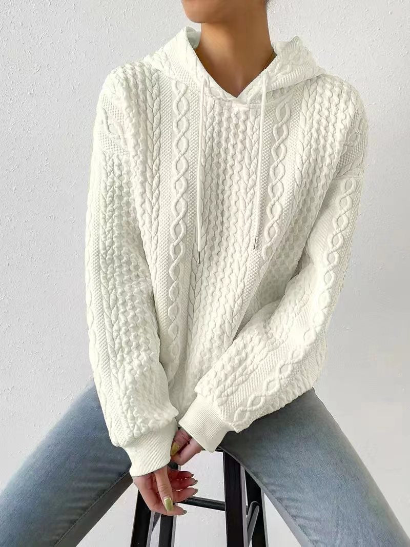 W&W Mode Jacquard Kapuze Schnürung langärmliges lockeres Sweatshirt