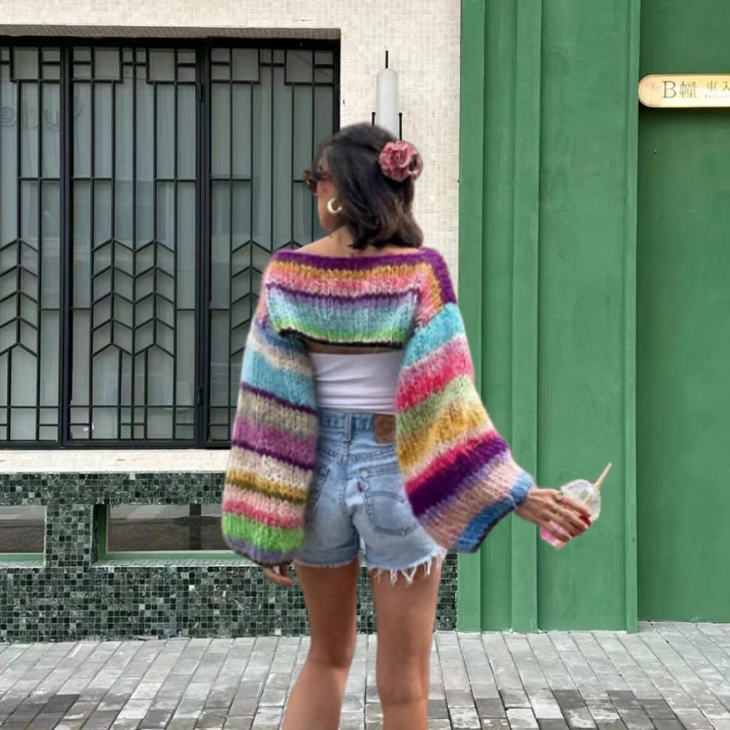 Damen Strickpullover im bunten Design mit weiten Ärmeln W&W Mode