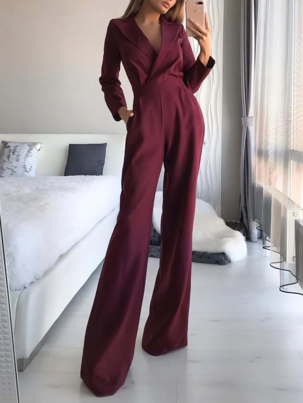 W&W Mode Langärmeliger Jumpsuit mit schmaler Passform für Frauen