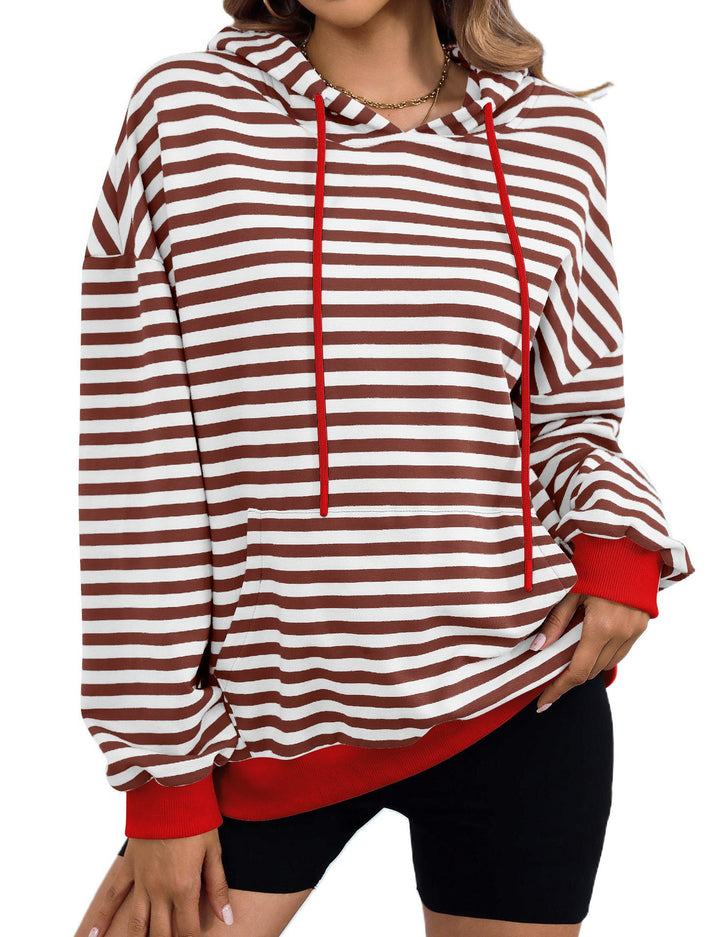 Damen gestreifter Kapuzenpullover mit stylischer Kängurutasche W&W Mode
