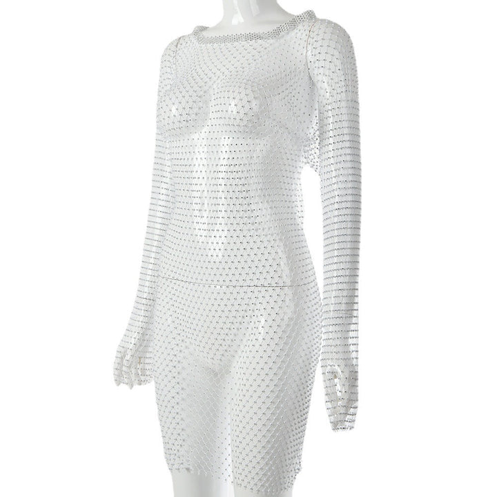 Damen glitzernder Netz-Bodysuit mit langen Ärmeln und figurbetontem Schnitt W&W Mode
