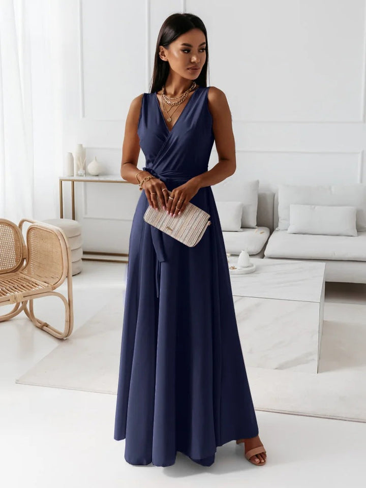 W&W Mode | Damen Einfarbiges V-ausschnitt Langes Kleid