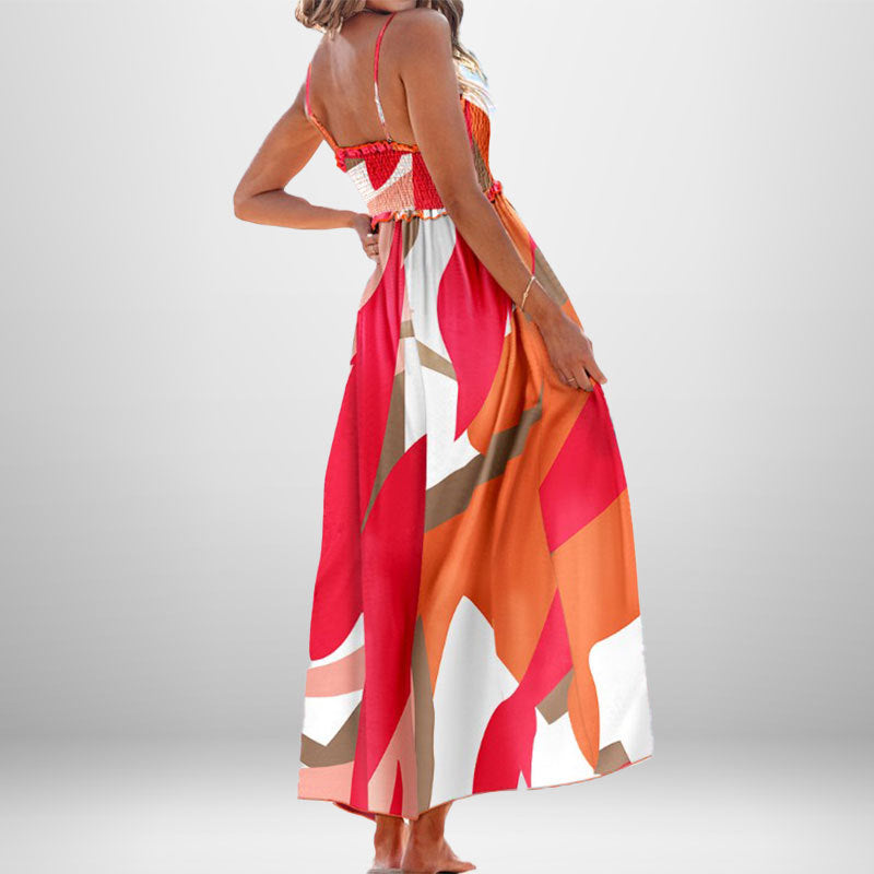 Damen Maxikleid mit elastischem Oberteil und asymmetrischem Saum W&W Mode