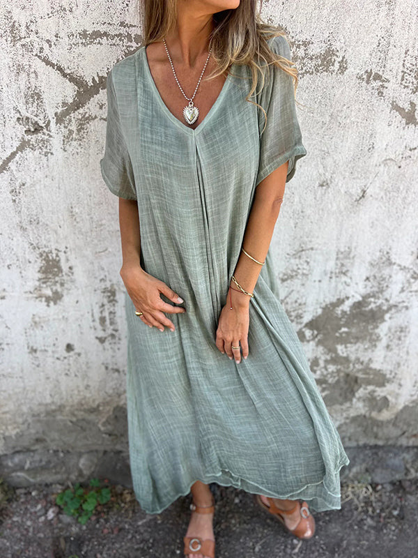 Damen lässiges Midikleid mit V-Ausschnitt und weit ausgestellten Ärmeln W&W Mode