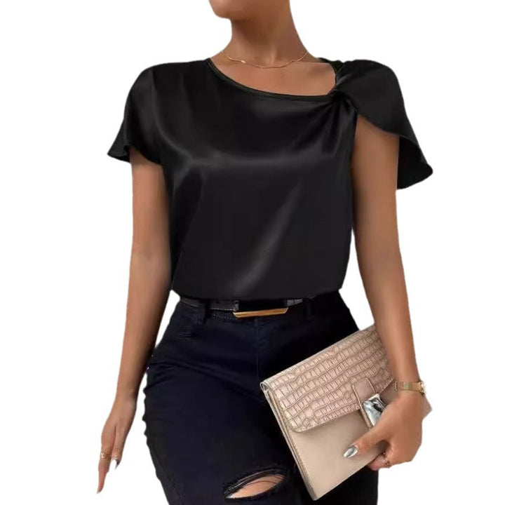 W&W Mode | Satin Twist einfarbiger lockerer vielseitiger Top