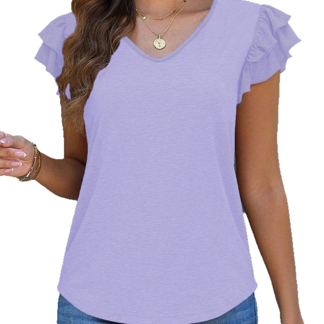 Damen V-Ausschnitt T-Shirt mit Rüschendetails und weich fließendem Stoff W&W Mode
