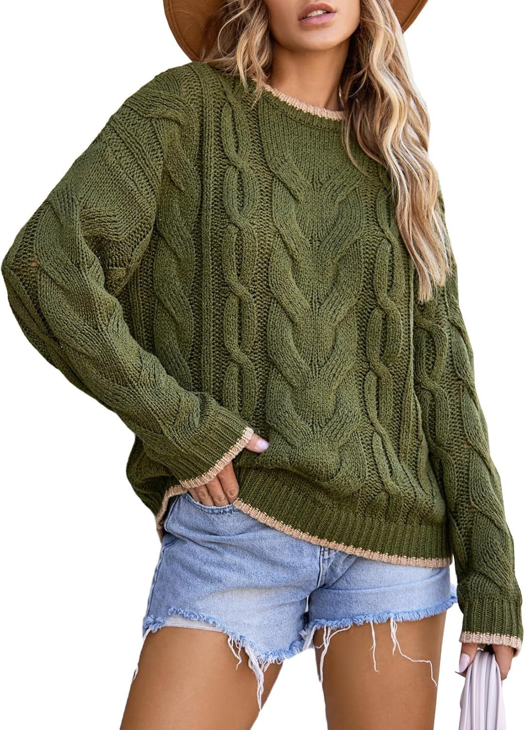 Damen Strickpullover mit grobem Zopfmuster W&W Mode