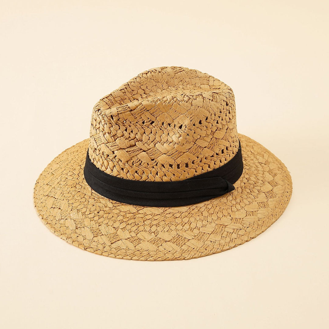 Damen Strohhut im klassischen Fedora-Stil mit breiter Krempe und elegantem Band W&W Mode
