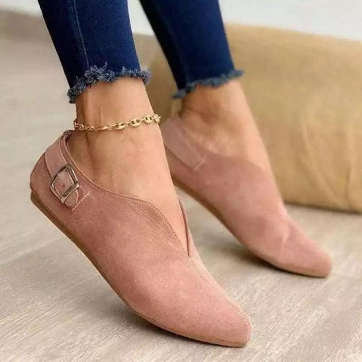Damen elegante Mokassins mit modischem Riemchen und spitzem Zehenbereich W&W Mode