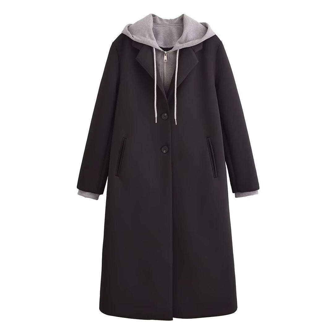 Damen modischer Übergangs-Mantel mit integriertem Kapuzenpullover W&W Mode