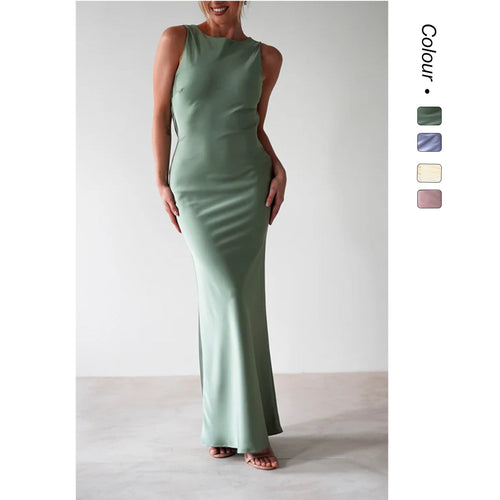 Damen Maxikleid im eleganten Satin-Look mit figurbetonendem Schnitt W&W Mode