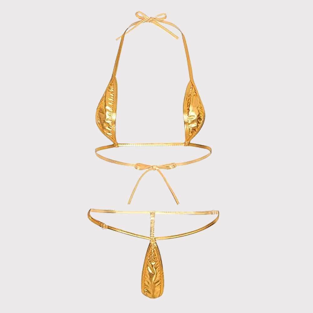 Damen Bikini-Set mit glänzendem Stoff und verstellbaren Trägern