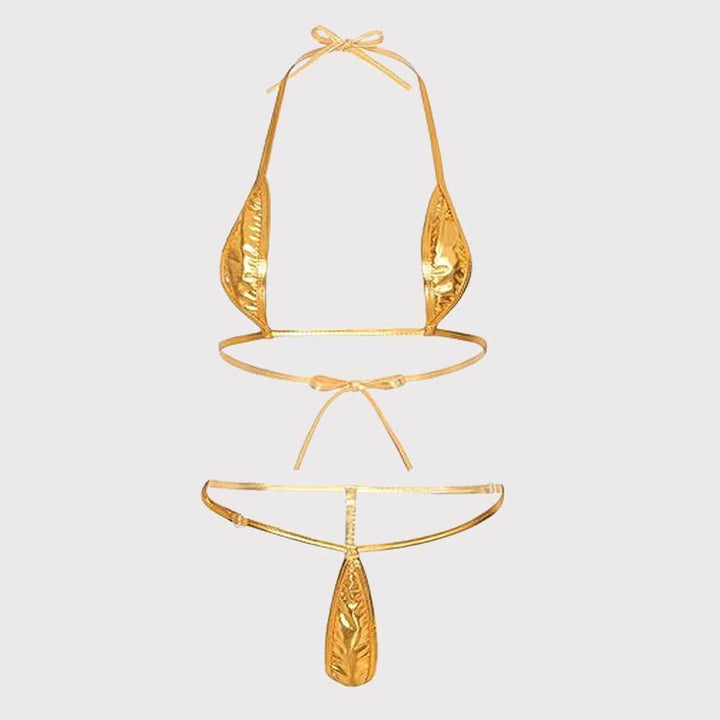 Damen Bikini-Set mit glänzendem Stoff und verstellbaren Trägern