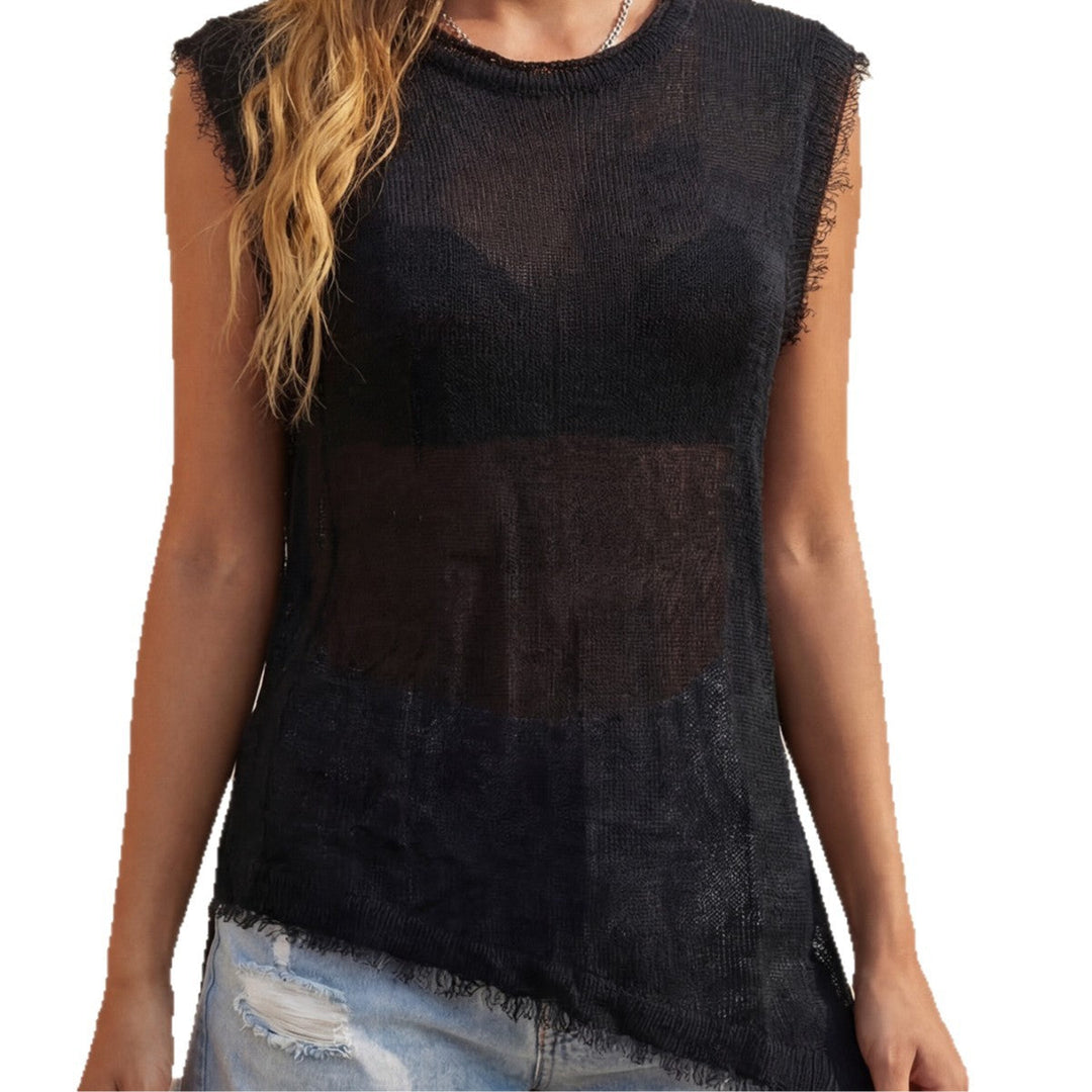 Damen lässiges Leinen-Top mit fransigen Details W&W Mode