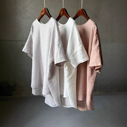Damen Relaxed Fit Leinen T-Shirt W&W Mode