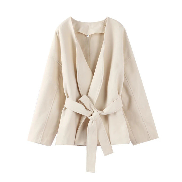 Damen elegante Wickeljacke mit Taillengürtel W&W Mode