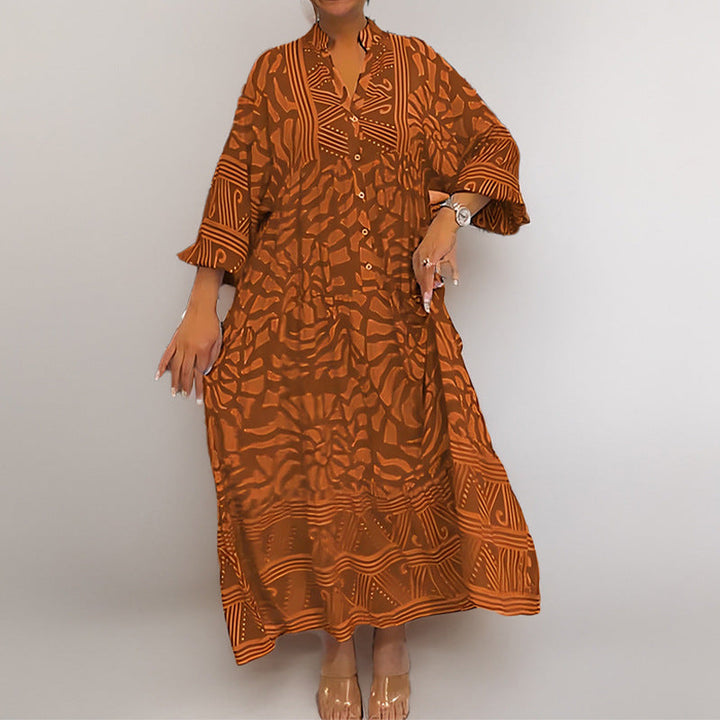 Damen Maxikleid mit modernem grafischem Design und elegantem V-Ausschnitt W&W Mode