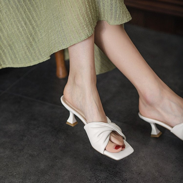 Damen elegante Knoten-Mules mit mittelhohem Absatz W&W Mode
