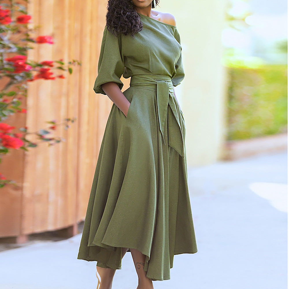 Damen Elegantes Wickelkleid mit asymmetrischem Schnitt und praktischen Taschen W&W Mode