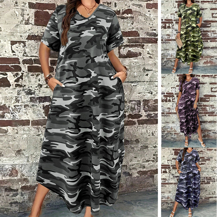 Damen Maxikleid mit lässigem Camouflage-Design und praktischen Taschen W&W Mode
