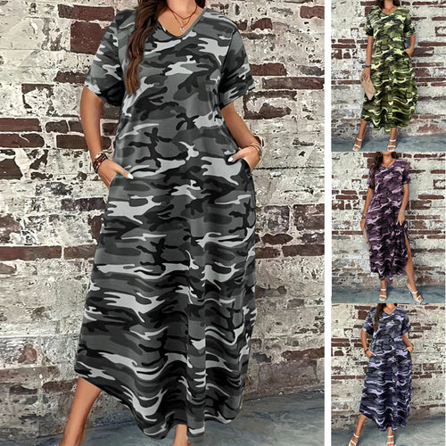 Damen Maxikleid mit lässigem Camouflage-Design und praktischen Taschen W&W Mode