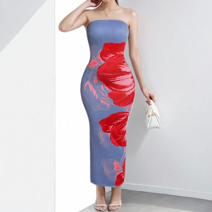 Damen Etui Maxikleid mit schulterfreiem Design und floralem Druck W&W Mode