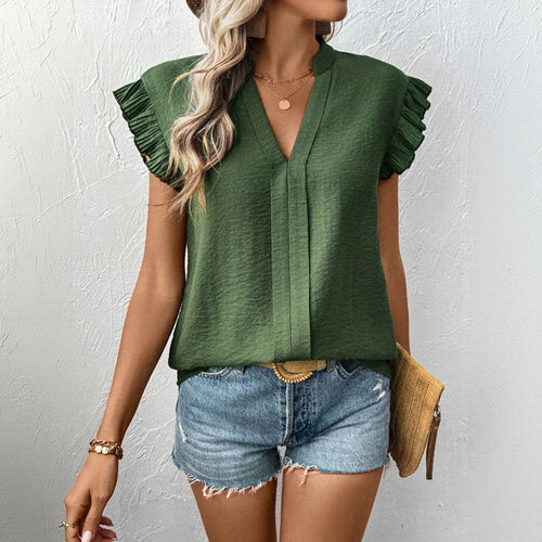 Damen Bluse mit voluminösen Rüschenärmel und eleganter V-Ausschnitt W&W Mode
